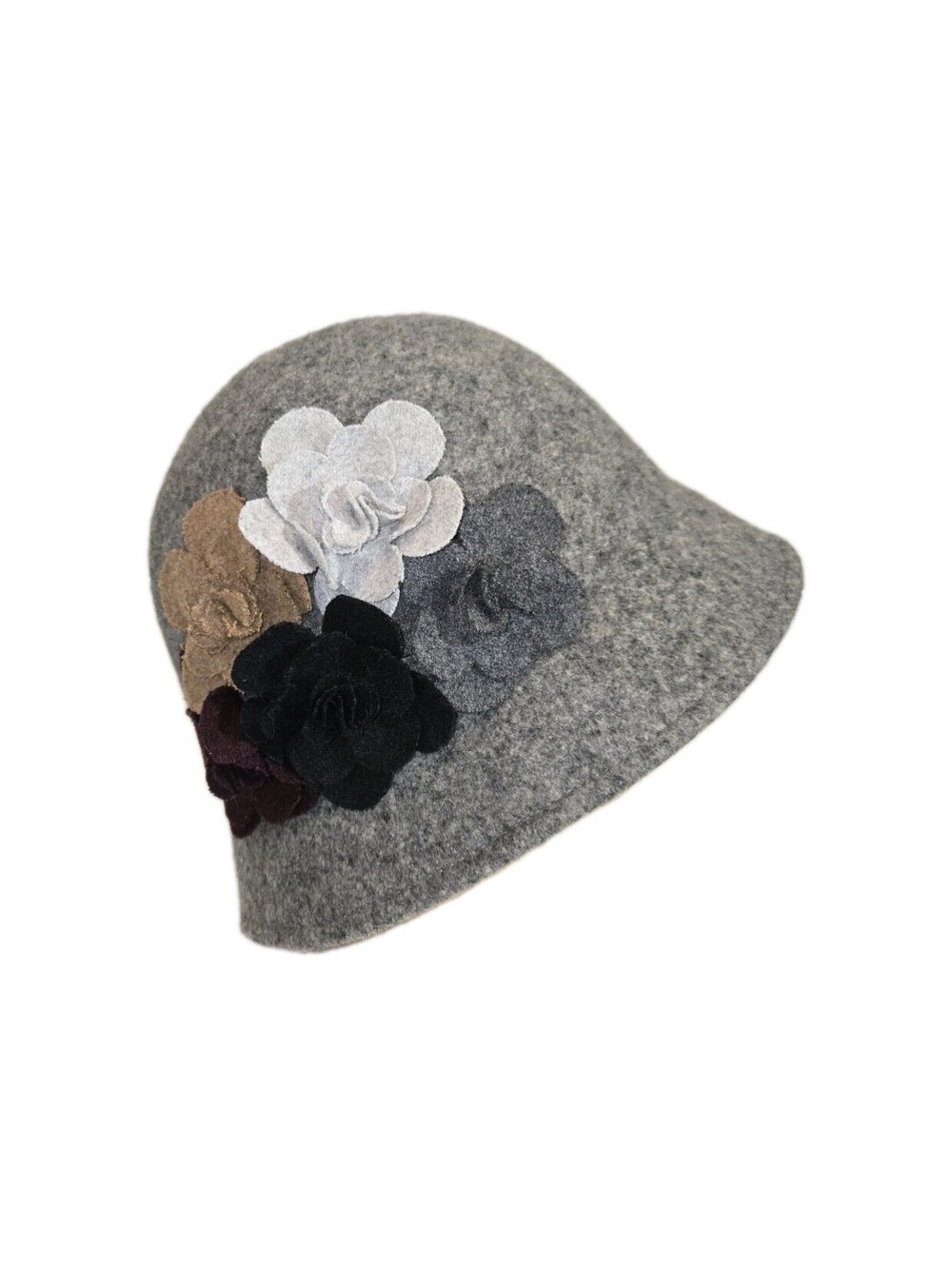 Wool Cloche Hat Grey With Floral Accents Coquette Feminine Romantic Cottage